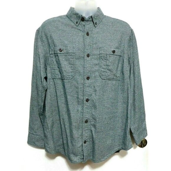 DULUTH TRADING CO green & beige cotton button up shirt relaxed fit, men's size L - Picture 1 of 6